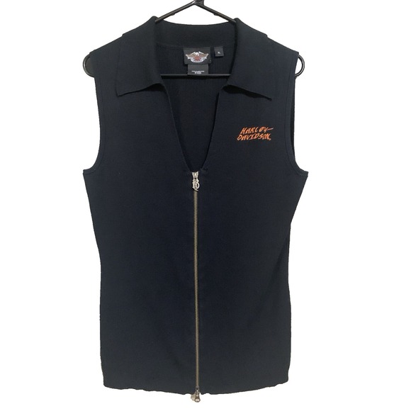 Harley-Davidson Sweaters - Harley Davidson Vest Women's‎ XL Full Zip Sleeveless Sweater V Neck Black